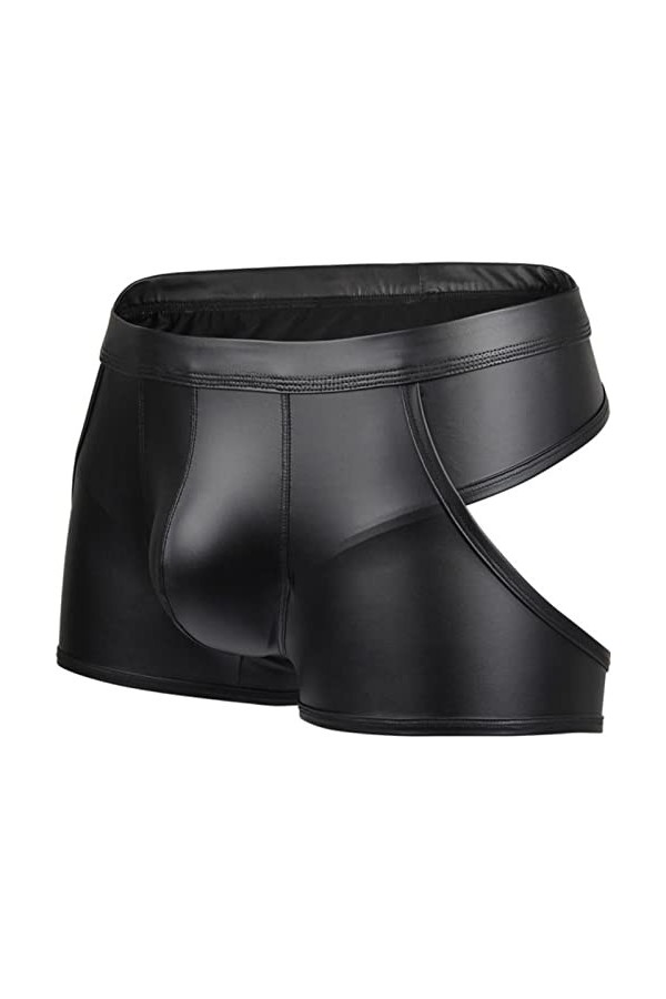 CHOUBAGUAI Hommes Sexy PU Boxer Faux Cuir sous-Vêtements Humides U Convexe Hanche Shorts Convexe Dos Nu Culotte Costume-Noir-