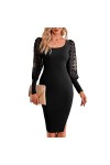 dsheng Robe Slim à Manches Longues Stretch Midi Irrégulière Hip Hem Design Mesh Patchwork Bodycon Dress 9 