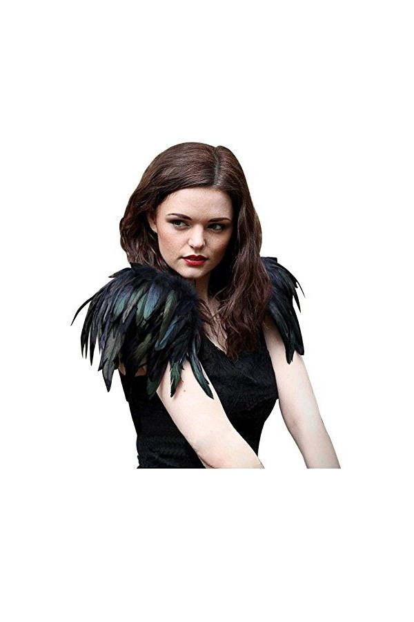 keland Femmes Gothic Cape en Plumes Châle Poncho Étole Epaulettes Bolero pour Halloween Cosplay Costume Lot De 2 Bleu 
