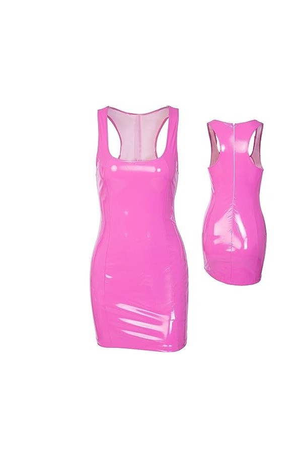 Rosixehird Mini Robe Faux Cuir - Robe débardeur en Cuir Scintillante sans Manches | Décolleté Wrap Bodycon Backless Corset Dr