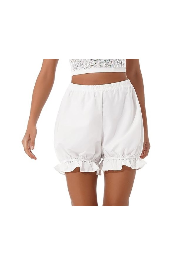 Womens Ladies Lovely Lolita Ruffle Shorts Nightwear Maid Role Play Cosplay Costume Color Block Ceinture élastique Bloomers Sh