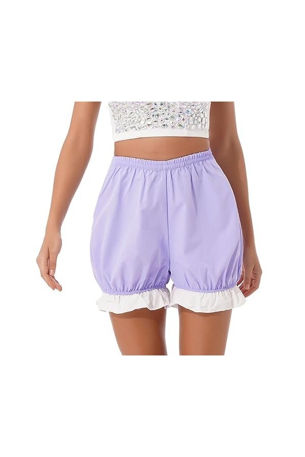 Womens Ladies Lovely Lolita Ruffle Shorts Nightwear Maid Role Play Cosplay Costume Color Block Ceinture élastique Bloomers Sh