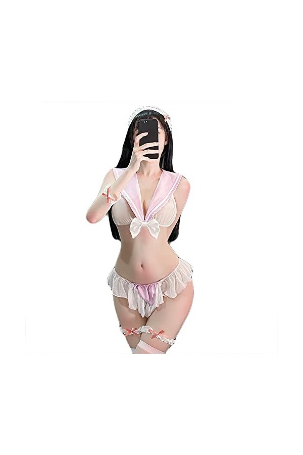 Lingerie décolière japonaise Cosplay Kawaii Anime Schoolgirl Costume de jeu de rôle mignon Lolita Bikini, Rouge, XS/M