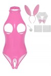 JEATHA Costume De Lapin Sexy Femme Bodysuit Sexy Ouvert Poitrine Catsuit Similicuir Sans Manches Ensemble Lingerie Séduction 