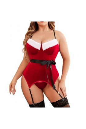 Fulidngzg Costume de Noël sexy pour femme - Body rouge sexy - Sous-vêtements de Noël - Lingerie sexy pour sexe de Noël - Nuis