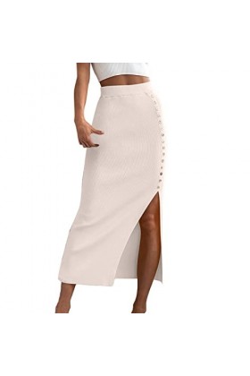 Jupe Danmen Robe élégante avec fente latérale - Jupe élastique tendance - Couleur unie - Jupe trapèze - Robe de fête - Robe m