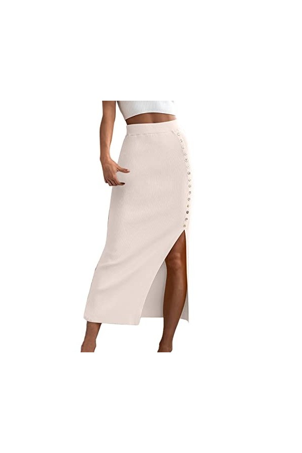 Jupe Danmen Robe élégante avec fente latérale - Jupe élastique tendance - Couleur unie - Jupe trapèze - Robe de fête - Robe m