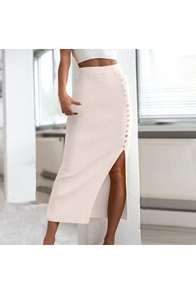 Jupe Danmen Robe élégante avec fente latérale - Jupe élastique tendance - Couleur unie - Jupe trapèze - Robe de fête - Robe m