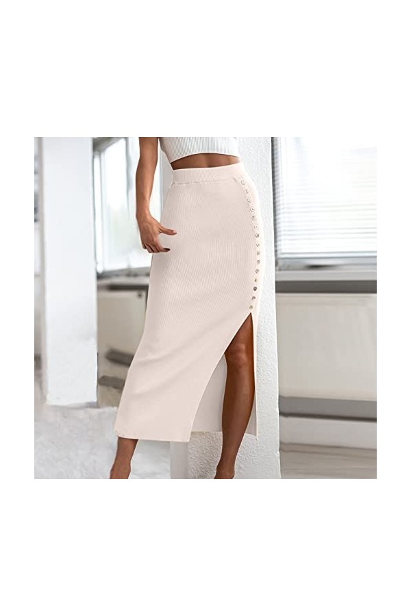 Jupe Danmen Robe élégante avec fente latérale - Jupe élastique tendance - Couleur unie - Jupe trapèze - Robe de fête - Robe m