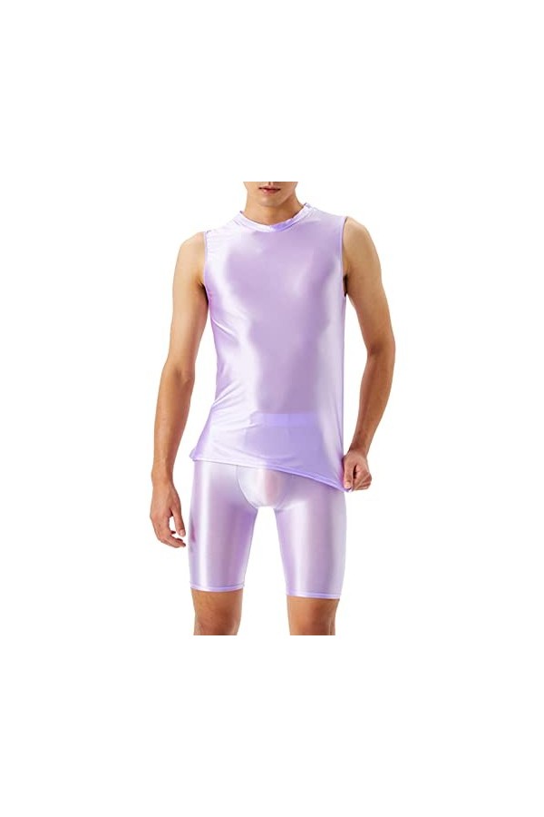 Combinaison pour homme effet mouillé - En cuir verni - Combinaison intégrale - Pantalon long - Collant - Legging - Pour fête 