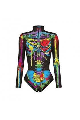 Femmes à manches longues impression numérique à fermeture éclair vêtements de cosplay moulante combinaison de jeu combinaison