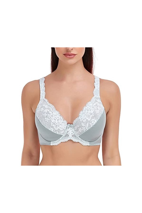 Soutien-Gorge Femmes Sexy Lingerie Gris Dentelle Perspective Broderie Floral Bralette Plus La Taille FGHI 34 36 38 40 42 44 4