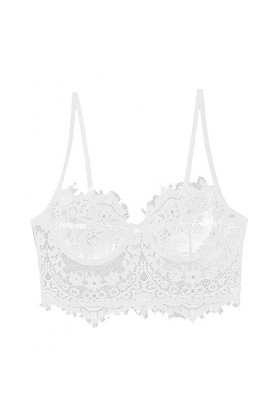 Lingerie Sexy en Dentelle Ultra Mince pour Femme Bralette Invisible Détail Cils Petite Femme Bustier, Noir , S