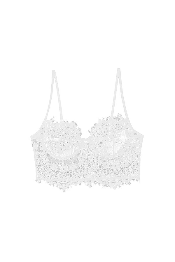 Lingerie Sexy en Dentelle Ultra Mince pour Femme Bralette Invisible Détail Cils Petite Femme Bustier, Noir , S