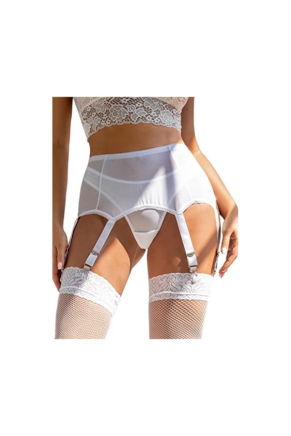 Yummy Bee - Ceinture porte-jarretelles 6 sangles - Waspie taille haute - Sangles métalliques - Ensemble de lingerie - Lingeri