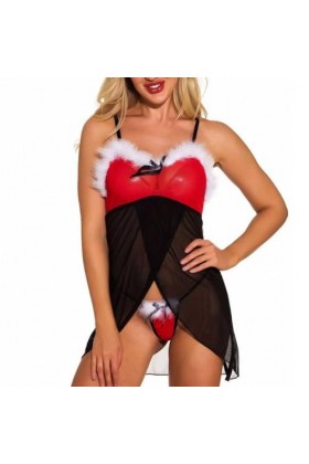 Lingerie Sexy pour Femmes - Conception De Coutures De Bord en Peluche De Couleur Assortie Jupe De Tenues Érotiques De Noël Do
