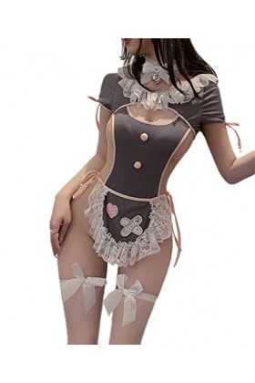 SNOMYRS Tenue de soubrette Anime Cosplay Costume japonais doux tablier fantaisie Kawaii à lacets une pièce Lingerie Body