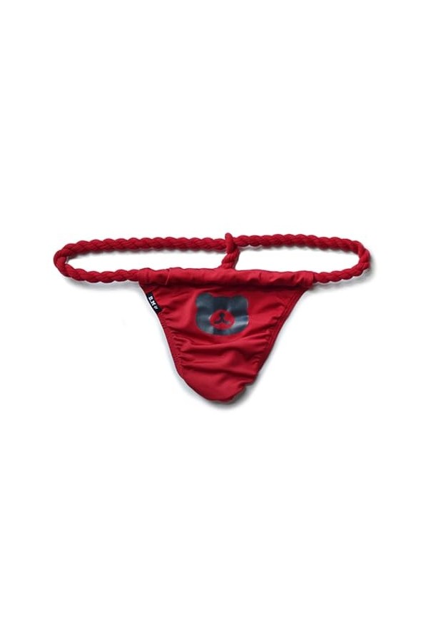 HYQPAI sous-vêtements Thong Homme Sexy Personnalisé Cartoon Ours Bikini Polyester Basse Taille Culotte T-Back Color:Red,Size: