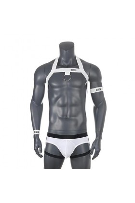 Hommes bandoulière Poitrine Harnais scène Danse Clubwear Hauts érotiques Sexy Jambe Anneau Slips Ensemble de sous-vêtements-B
