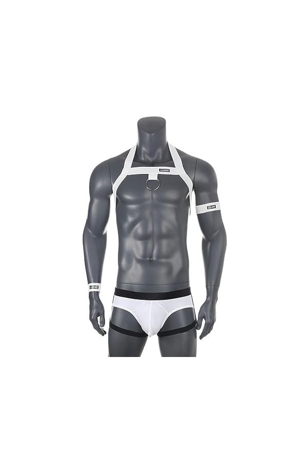 Hommes bandoulière Poitrine Harnais scène Danse Clubwear Hauts érotiques Sexy Jambe Anneau Slips Ensemble de sous-vêtements-B