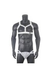Hommes Corps Poitrine Harnais Strings Ensemble Élastique Bandoulière Lingerie Jockstrap G String Costume Sexy Tops-Blanc-M