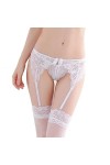 WEITING Femmes Sexy Dentelle Cuisse Transparente Jarretière sans Culotte Bretelles Réglables Bowknot Ceinture Bas sous-Vêteme