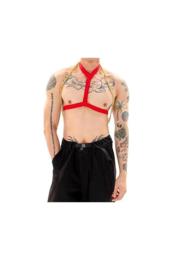 CHOUBAGUAI Sangle de Poitrine Sexy pour Homme Squelette Soutien-Gorge Corps Hardcore Lingerie Vêtements Bikini Collier Access