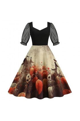 Costume dHalloween pour femme - Manches moyennes - Col en V - Maille cintrée - Coupe trapèze - Sexy - Longueur genou - Pour 