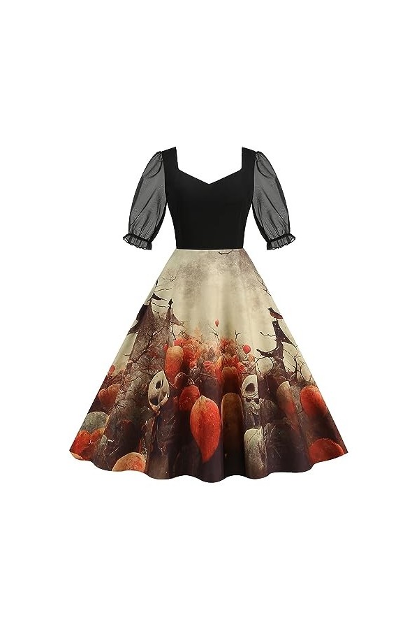 Costume dHalloween pour femme - Manches moyennes - Col en V - Maille cintrée - Coupe trapèze - Sexy - Longueur genou - Pour 