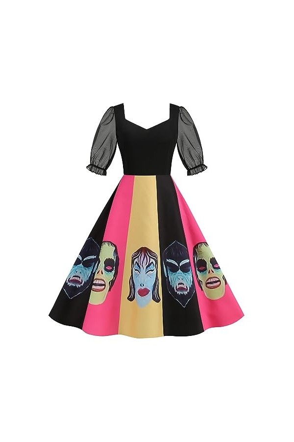 Costume dHalloween pour femme - Manches moyennes - Col en V - Maille cintrée - Coupe trapèze - Sexy - Longueur genou - Pour 