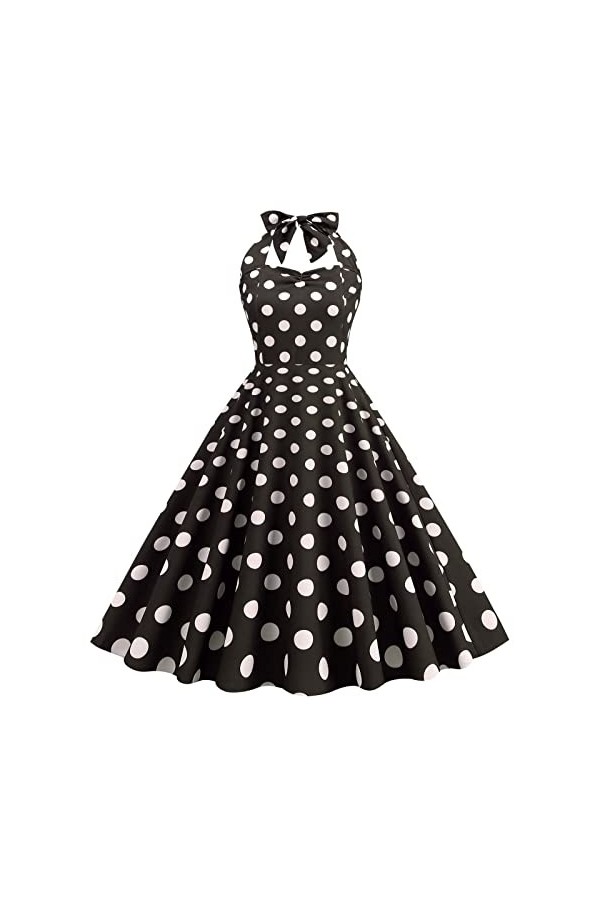 Hepburn Robe de soirée vintage années 50 avec épaules dénudées et dos nu sans manches - Swiss Dot - Taille haute - Robe de co