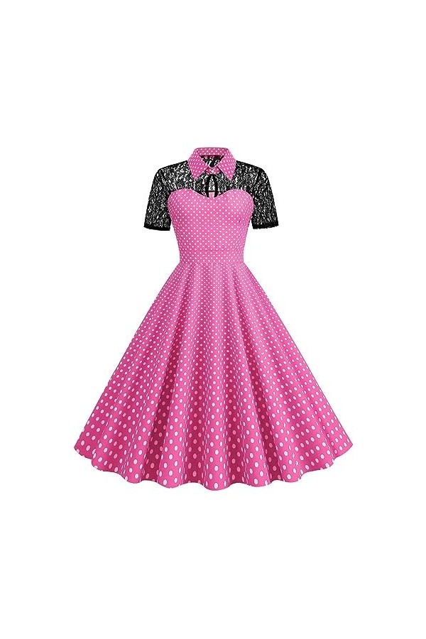 Robe Hepburn années 50 - Col à revers - Manches courtes - Dentelle - Swing - Longueur genou - Robe de cocktail - Robe de mari
