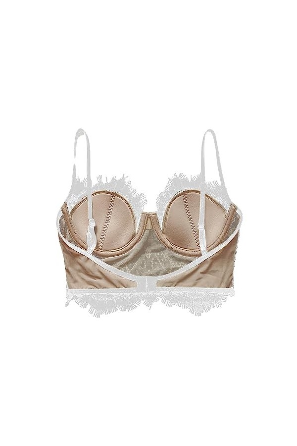 Lingerie Sexy en Dentelle Ultra Mince pour Femme Bralette Invisible Détail Cils Petite Femme Bustier, Blanc., M