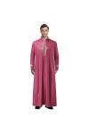 Mymyguoe Robe musulmane pour homme - Couleur unie - Col en V - En satin - Caftan - Arabe - Avec fermeture éclair - Pour le yo