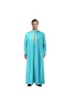 Mymyguoe Robe musulmane pour homme - Couleur unie - Col en V - En satin - Caftan - Arabe - Avec fermeture éclair - Pour le yo