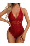 Aranmei Body sexy à lentrejambe pour femme coquine une pièce en dentelle, Rouge, XXL