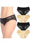 Coswe - Slip sexy extensible en soie et dentelle pour femme, L