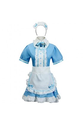 Costume de Femme Lolita French Soubrette Cosplay 4 pièces comme Un Ensemble Comprenant Robe . Couvre-Chef . Tablier . Faux co