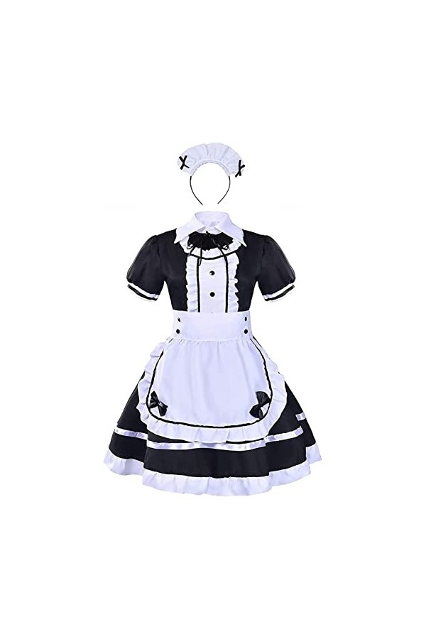Costume de Femme Lolita French Soubrette Cosplay 4 pièces comme Un Ensemble Comprenant Robe . Couvre-Chef . Tablier . Faux co