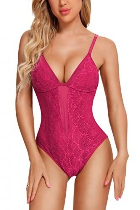 EVELIFE Body Dentelle Femme Lingerie Sexy Coquine Hot Profond V Une Pièce Teddy Lingerie Sous-Vêtements Entrejambe à Pression