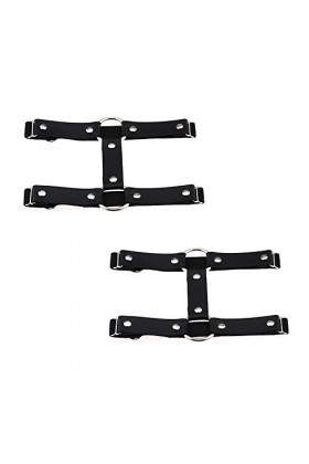 alisikee Lot de 2 Harnais de Jambe en Cuir élastique réglable 2 rangées Style Punk pour Femme - Noir - Taille M