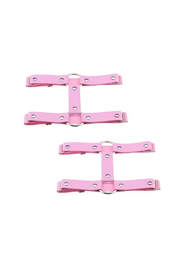 alisikee Lot de 2 Harnais de Jambe en Cuir élastique réglable 2 rangées Style Punk pour Femme - Noir - Taille M