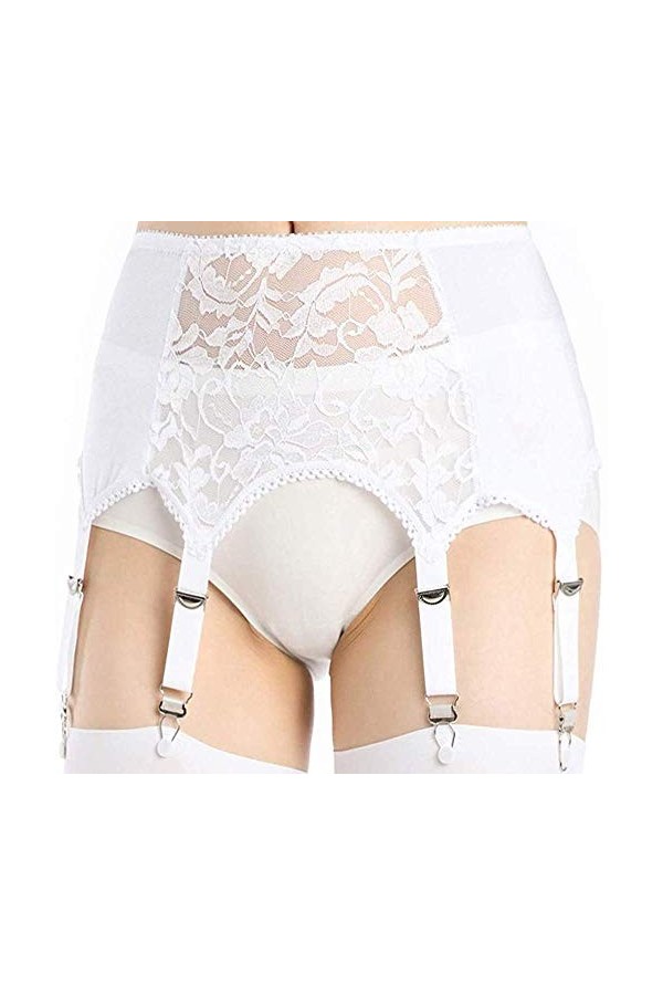 Alacki Porte-jarretelles creux style rétro avec 6 bretelles en dentelle florale, noir, Medium