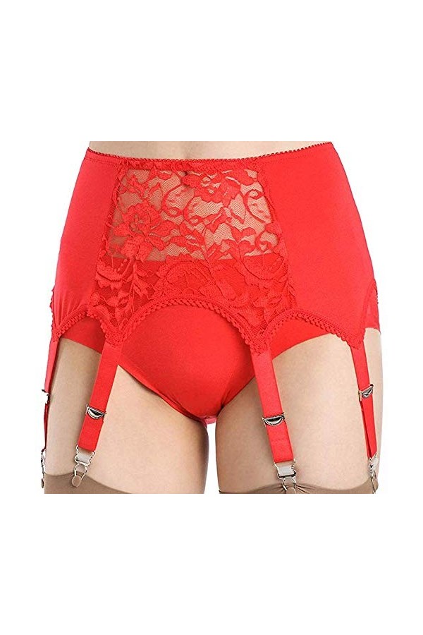 Alacki Porte-jarretelles creux style rétro avec 6 bretelles en dentelle florale, noir, Medium