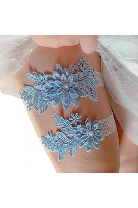 Bamboopack Lot de 2 jarretelles en dentelle pour femme Bleu