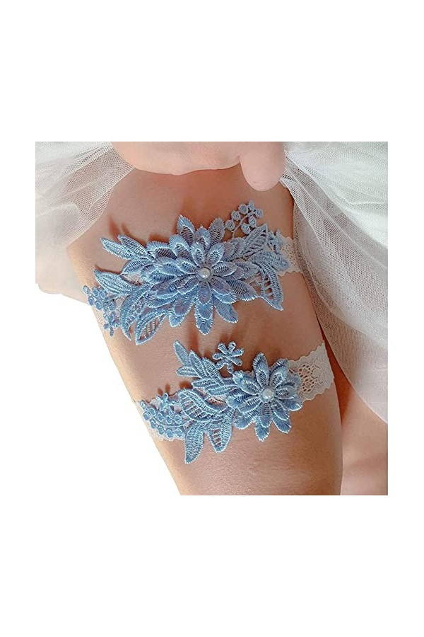 Bamboopack Lot de 2 jarretelles en dentelle pour femme Bleu