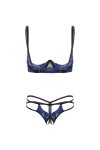 Sexy Lingerie Érotique Ensemble De Lingerie en Dentelle Brodée Seins Nus Exposés, Bleu, Taille Unique