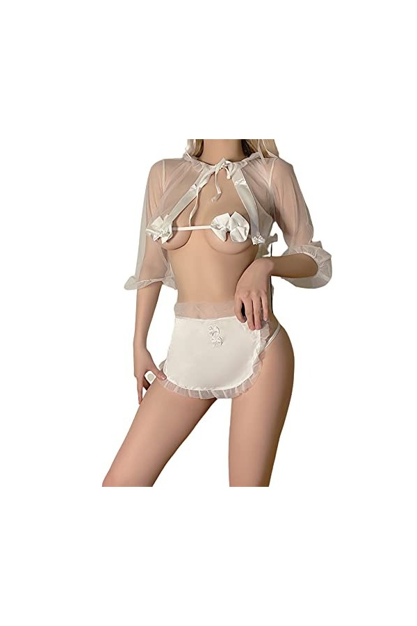Temptshow Tablier en dentelle japonaise pour cosplay - Pyjama en maille - Noir et blanc