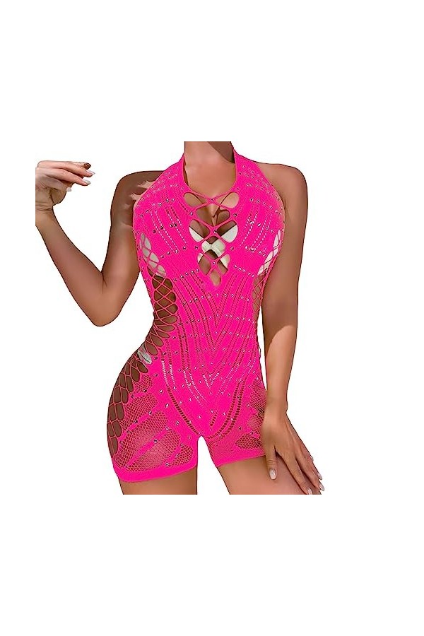 SKFLABOOF Erothique Combinaison Femme Sexy Moulante Bodysuit Transparent Coquine Hot Luxe Deguisement Résille Pyjama Sm Entre