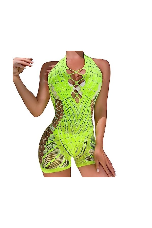 SKFLABOOF Erothique Combinaison Femme Sexy Moulante Bodysuit Transparent Coquine Hot Luxe Deguisement Résille Pyjama Sm Entre